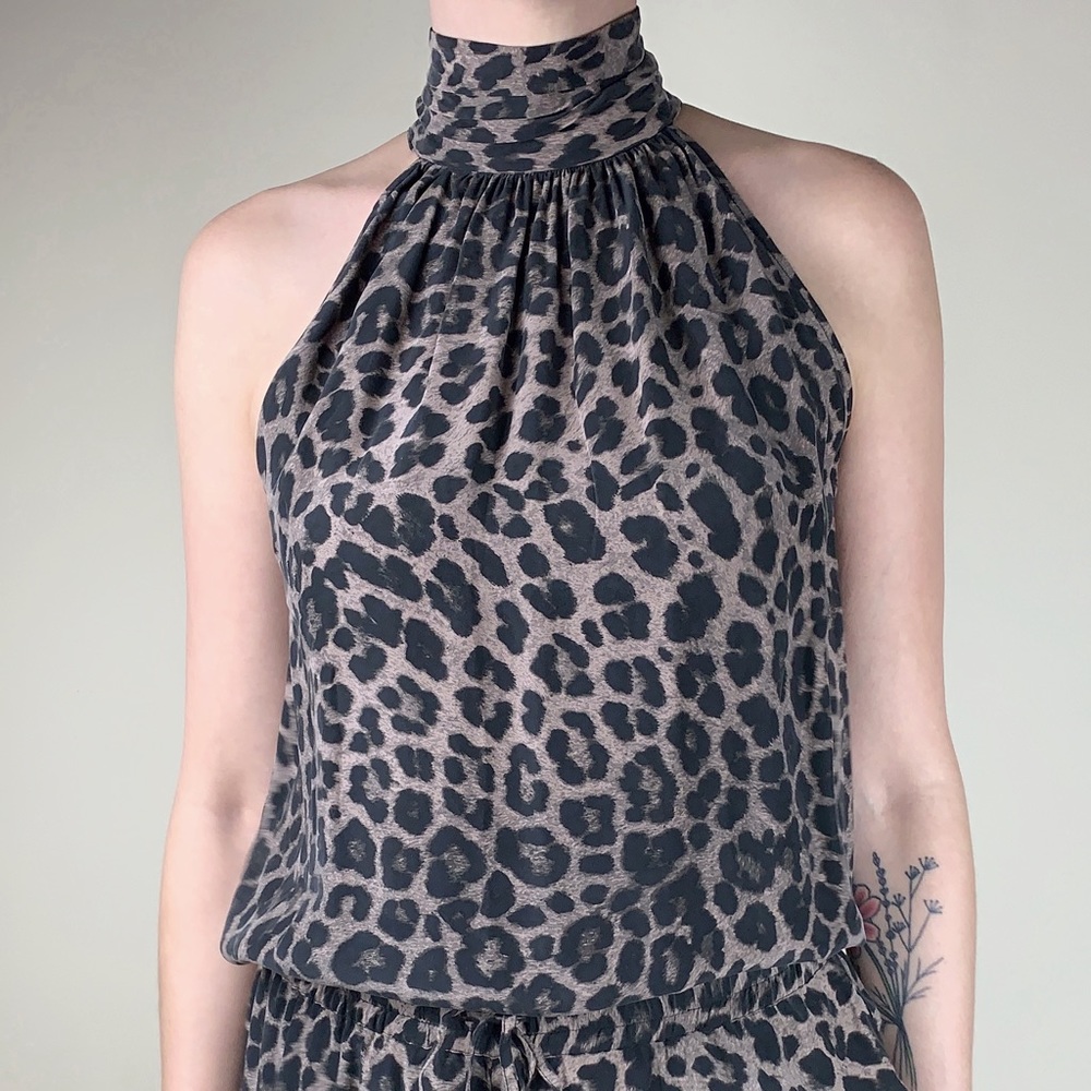 New Joie Erola Silk Leopard High Neck Top